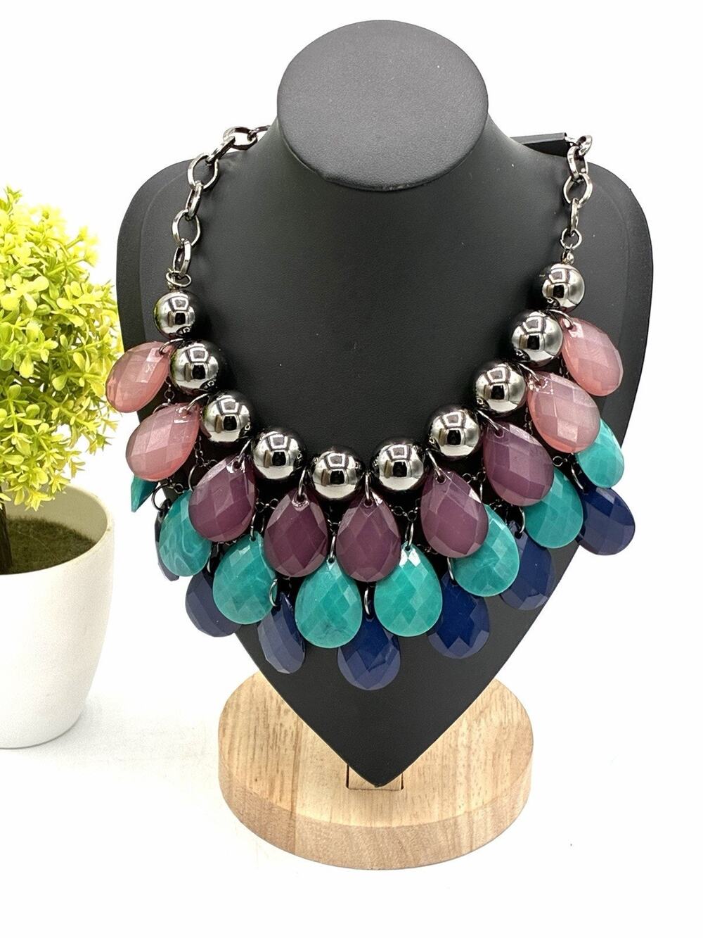 Apt 9 Statement Necklace NOS Colorful Teardrop Bib Pink Aqua Purple Kohl’s